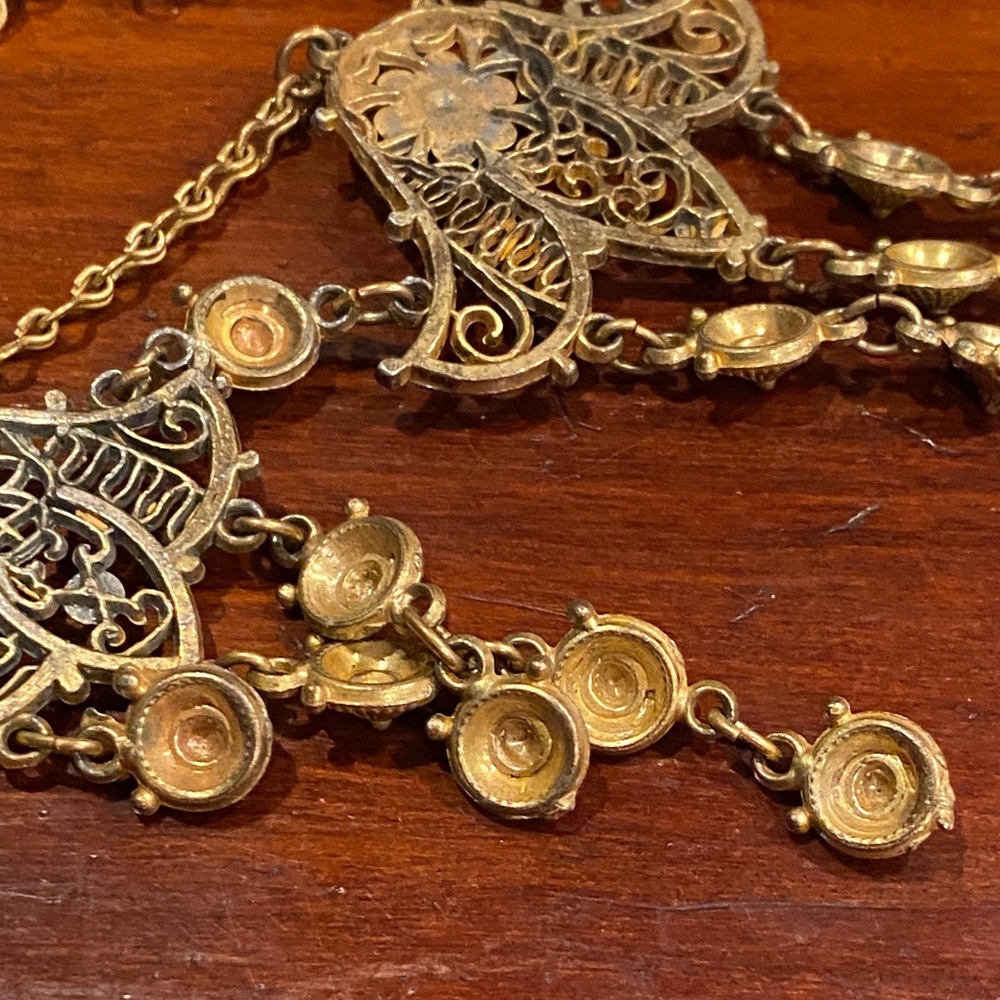 Antique Victorian Etruscan Revival Gold Gilt Filigree Festoon Fringe Necklace - Picture 11 of 13